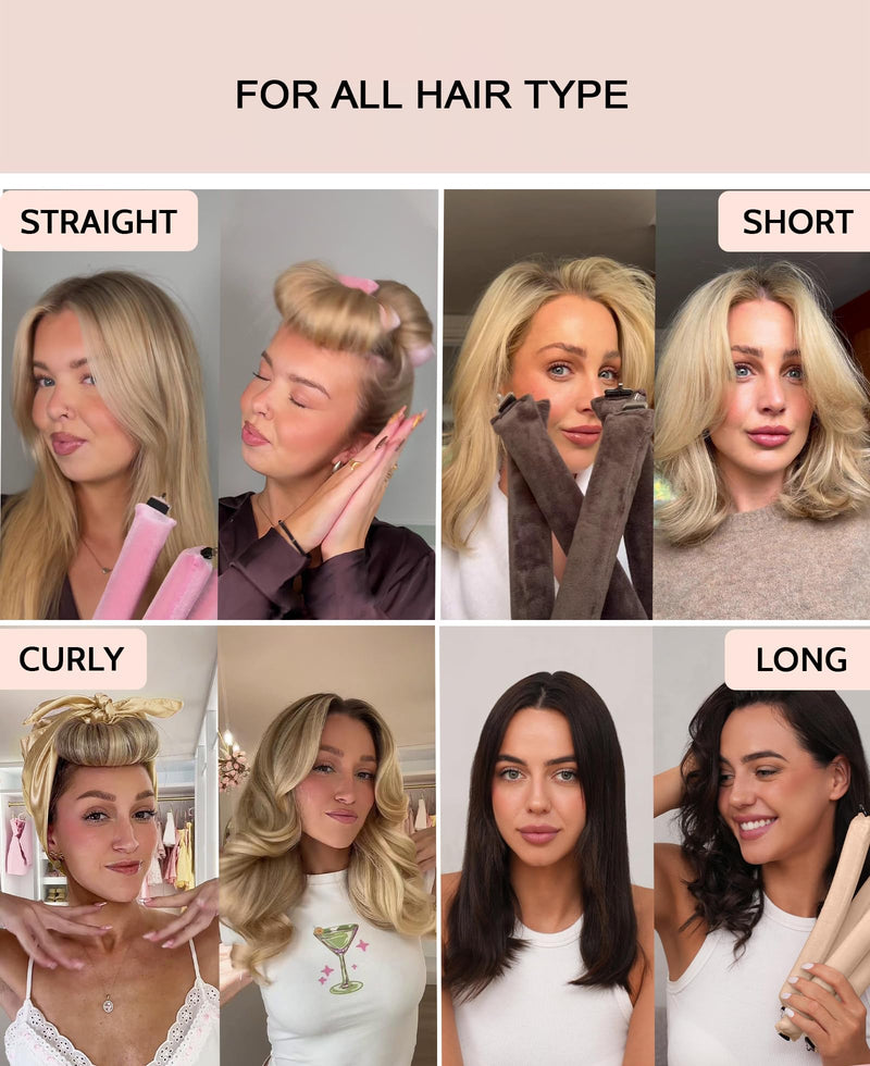 YOSHUYUKI Heatless Hair Curler to Sleep in No Heat Satin Heatless Curls Overnight Rods Curling Set Jumbo Large Foam Sponge Hair Rollers Curlers for Long Short Hair Volume Women Styling Tools Brown