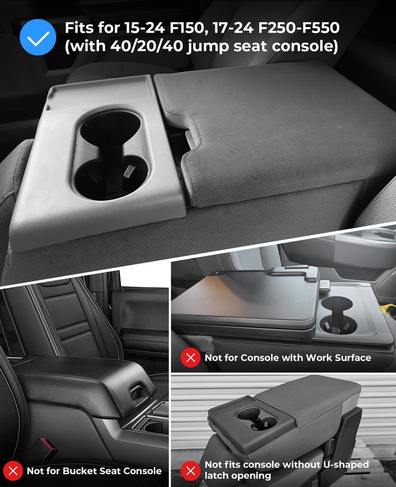 ISSYAUTO Center Console Cover Compatible with 2015-2023 2024 F150, 2017-2023 2024 F250 F350 F450 with 40/20/40 Jump Seat, Leather Armrest Cover Center Console Cushion (Jump Seat Only) A: Black Leather (15-24 F150&17-24 F250 Jump Seat)