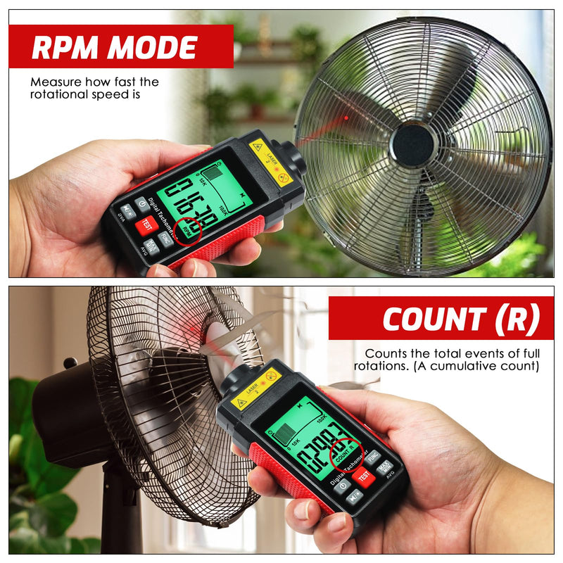  [AUSTRALIA] - Digital RPM Tachometer, Non Contact RPM Meter 10-99999 RPM High Accuracy Laser Tachometer Gauge with Reflection Tape, LCD Backlight, Data Hold & Max/Min/AVG Functions