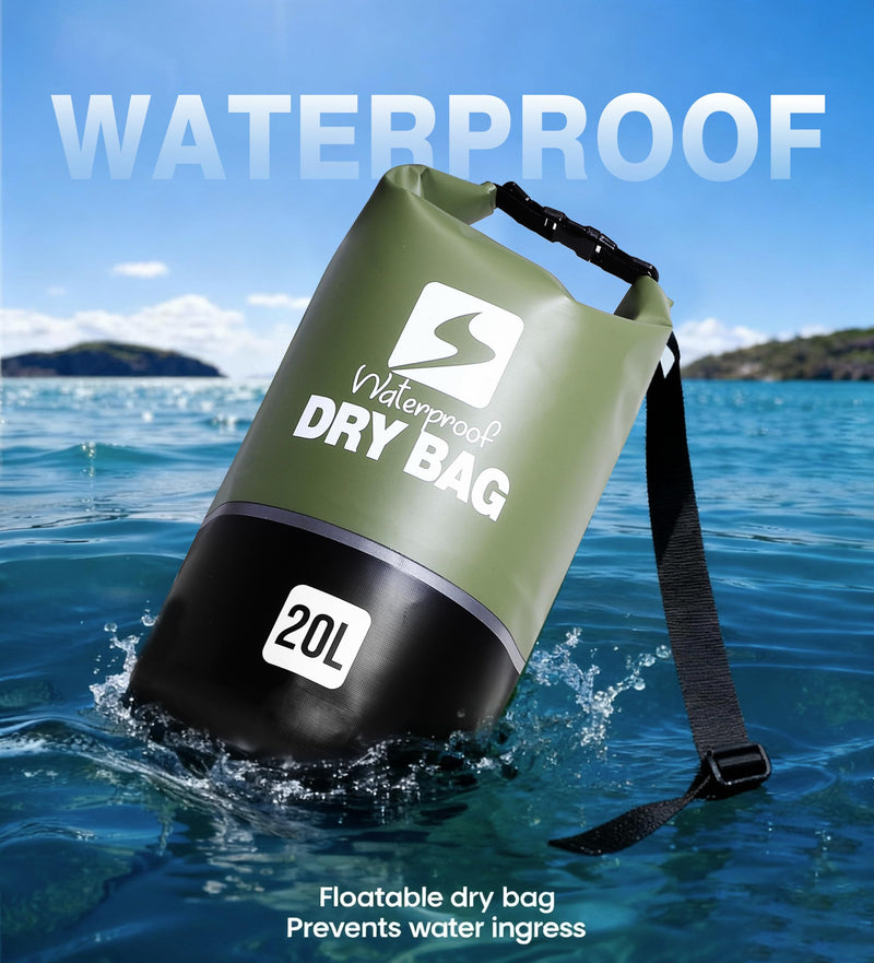 Soulsfeng Waterproof Dry Bag Roll Top Lightweight Dry Backpack for Boating, Kayaking, Travel, Beach, Swimming, Hiking & Camping - Floating Dry Sack with Adjustable Shoulder Straps 20L Green