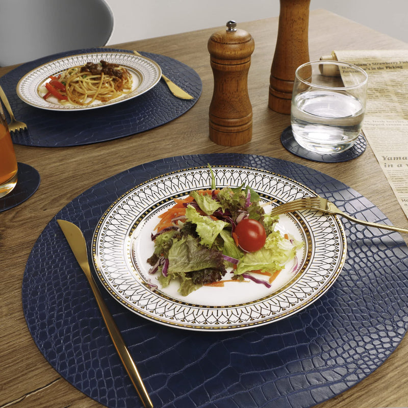 Round Leather Placemats for Round Tables Set of 6, Blue Table Place Mats and Coasters, Washable Easy to Care for Indoor Decor 13" Diameter H Blue