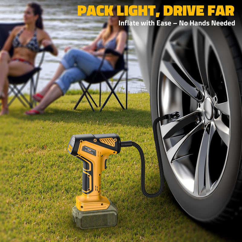 150PSI Tire Inflator Portable Air Compressor: Cordless Air Pump Compatible with Dewalt 20V Battery - Car Tire Pump with Digital Pressure Gauge & LED Light for Auto, Motorcycles(Bare Tool) 150 PSI Yellow- Compatible With Dewalt 20v(baretool)