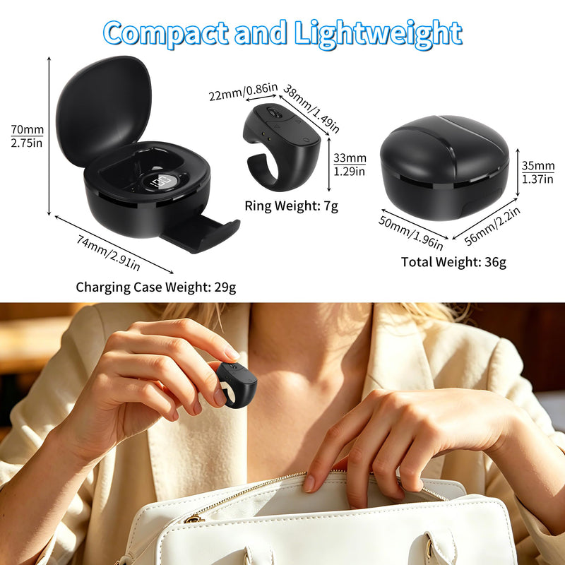 Mini Finger Ring Mouse with Charging Case Wearable Bluetooth Remote Control Thumb Mouse Wireless Handheld Air Mouse for Smartphone Tablet PC Laptop MacBook for Page Turn Take Photo Watch Video, Black