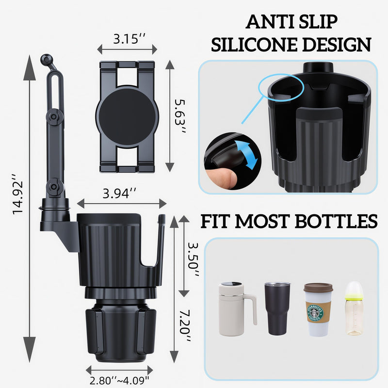 Tablet Holder For Car, ipad Car Mount With Adjustable Arm,Compatible With Tablet iPhone 3''-11'' iPad Pro Air Mini, Fire, iPhone 15, Galaxy S24 Z Fold 5,Car Cup Holder For Bottles Up To 4'' Diameter
