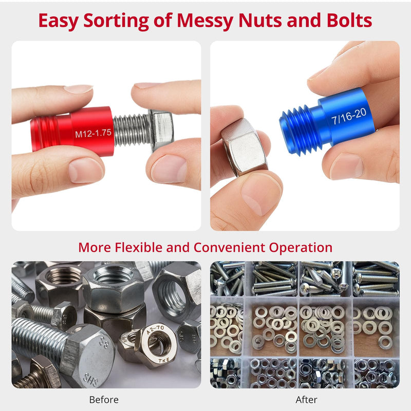 XUNTOP 50PCS Thread Checker 27Standard & 23Metric Nut and Bolt Thread Checker for Screw Measurement Aluminium Alloy Thread Gauge Box Set for Auto Repair DIY in Tricky and Narrow Area
