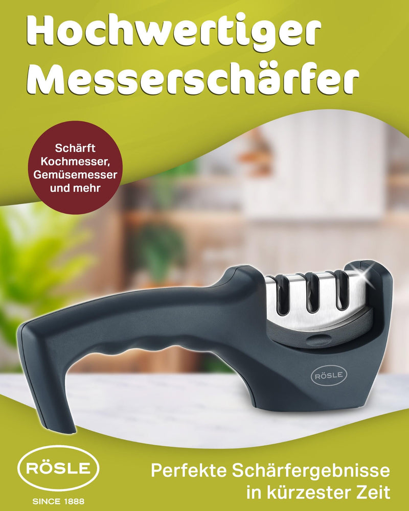 Rösle Knife Sharpener with 3 levels and Ergonomic Slip-Resistant Grip