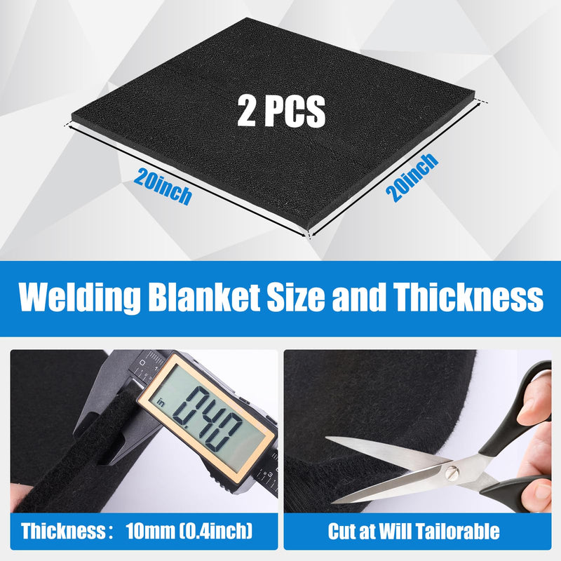 WISSCOOL 2Pack 10MM Thick 20x20 Inch Fireproof Welding Blanket, Double Side Heat Pad Fire Resistant Carbon Felt Cloth Flame Retardant Fabric Protector Pad for Soldering Firepit Smoker 20x20"