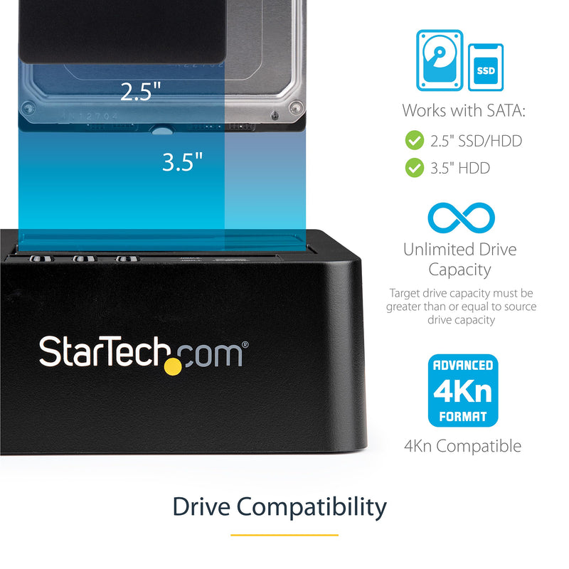 StarTech.com Standalone Hard Drive Duplicator, External Dual Bay HDD/SSD Cloner/Copier, USB to SATA III Docking Station USB 3.1 (10 Gbps)
