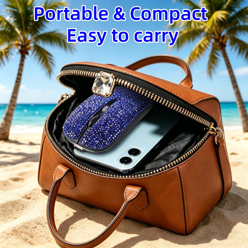 Wireless Mouse Bluetooth,Cute Bling Crystal Rhinestone Blue Rechargeable Silent Slim Dual Mode Portable USB Mouse for Laptop PC Computer MacBook Office Travel,Gift for Teen Girl Women Mother Her