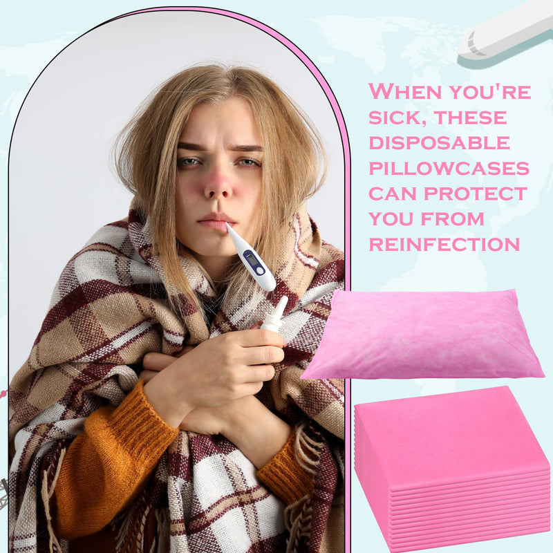 Tudomro 20 Pcs Disposable Pillow Case Covers Disposable Pillow Covers Travel Single Use Pillowcase Non Woven Fabric for Hospitals Hotels Home Bedroom Bedding Supplies, 32 x 20 Inches(Pink) Pink