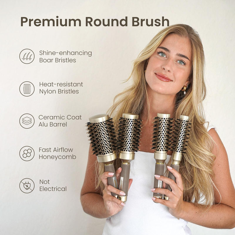 AIMIKE Round Hair Brush, Nano Thermal Ceramic & Ionic Tech Round Brush, RoundBrushes for Blow Drying with Boar Bristles, Barrel Brush for Styling, Curling,Add Volume & Shine (74mm,Barrel 43mm) 43mm-74mm including bristle