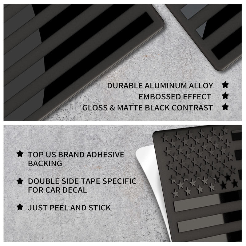 Embossed 3D Metal All Black American Flag Emblem Decal Stickers (1 Pair), Matte Black 5" x 3" Patriotic USA US Flag Car Decals Bumper Stickers for Truck, Window, Motorcycle, Support US Military Black 1 Pair 5" x 3"