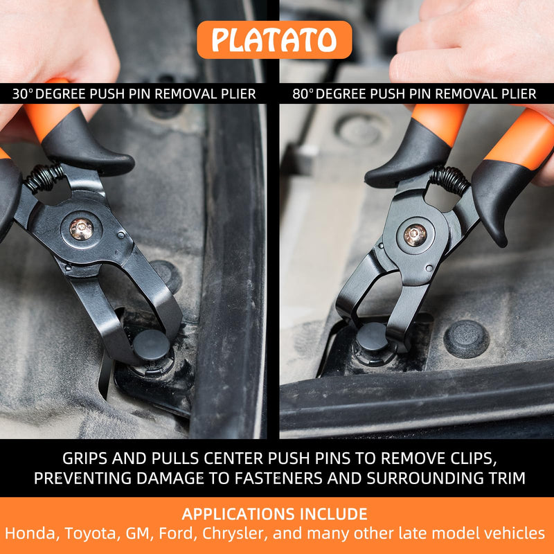 2 PCS Push Pin Pliers Set Auto Panel Clip and Trim Removal Tool Includes 30 Degree and 80 Degree Pliers Easily Removes Plastic Fasteners and Rivets
