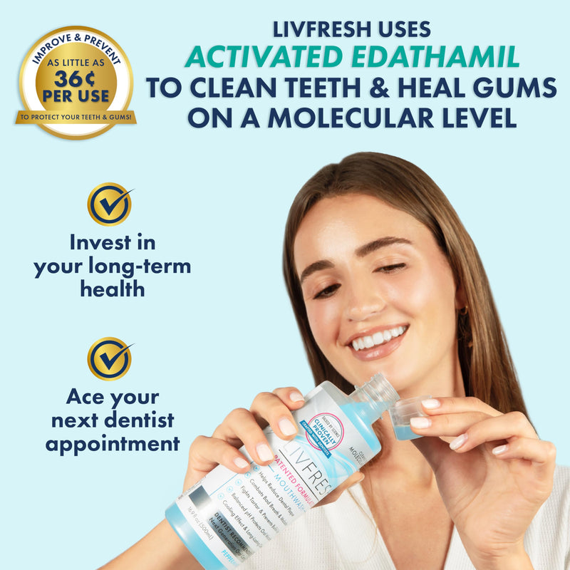LIVFRESH Mouthwash, Clinically Proven, 163% Better Tartar Control, 114% Better Gum Health, 72% Better Plaque Reduction, 38% Better at Eliminating Bad Breath, Peppermint Burst, 16.9 fl oz