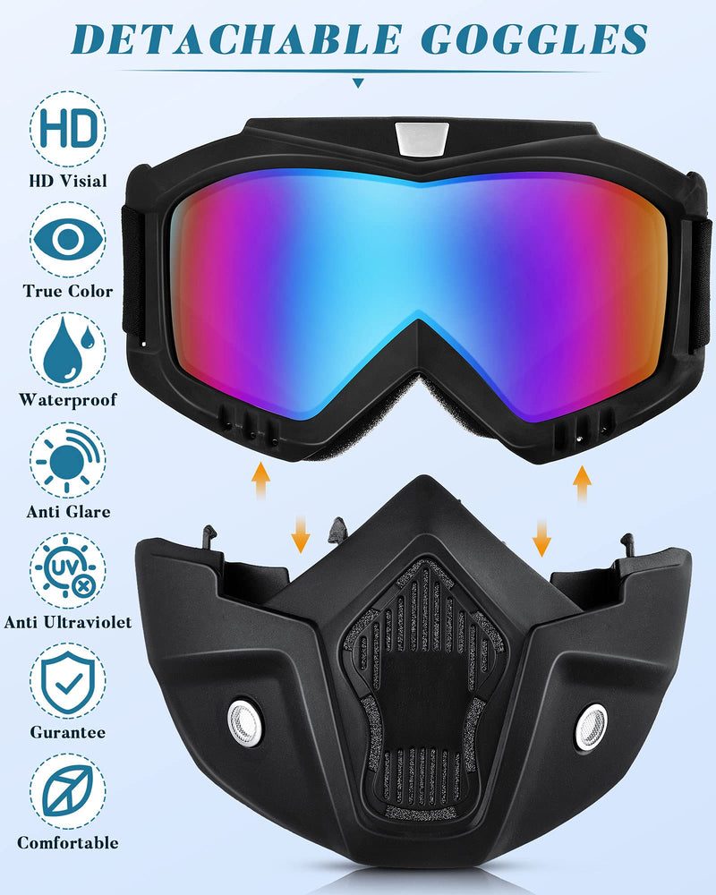 2 Pieces Motorcycle Goggles Helmet Riding Goggles Glasses With Face Cover Colourful, Gold
