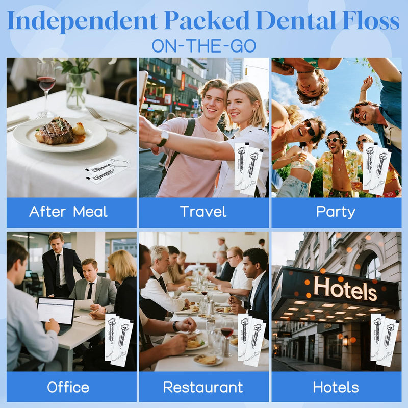 Individually Wrapped Dental Floss Picks Bulk Disposable Flossing Sticks Teeth Cleaning and Oral Care Travel Size Dental Tooth Floss Pack for Hotels, Weddings, Guests & Business Single Use (1000 Pack) 1000