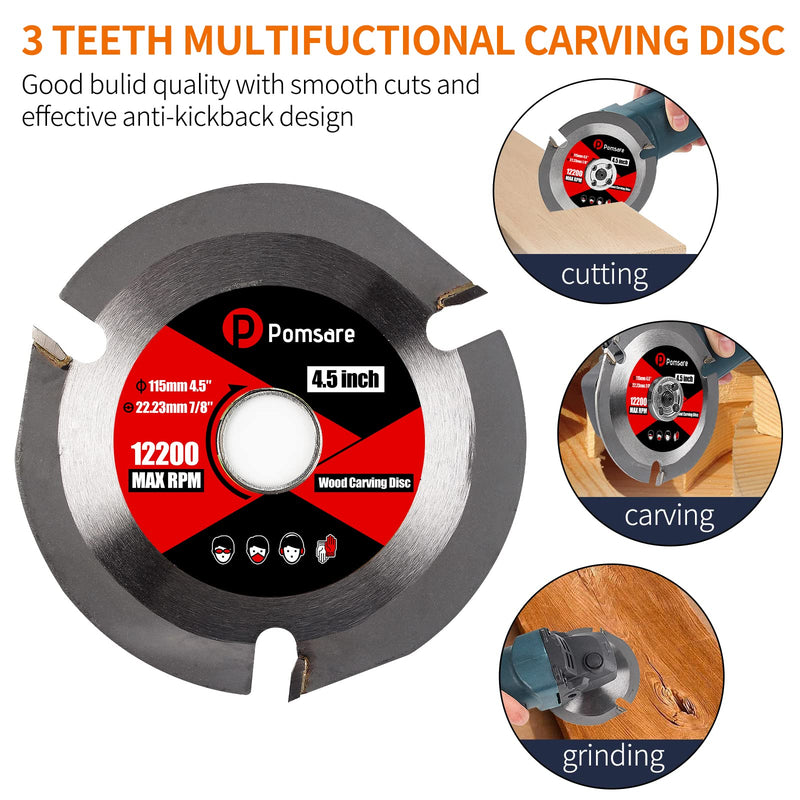 Pomsare Tungsten Carbide Angle Grinder Wood Carving Disc Grinding Wheel, Wood Sanding Cutting Wheel Shaping Discs, Wood Shaper for Angle Grinder 4 1/2 inch with 5/8 & 7/8 Arbor