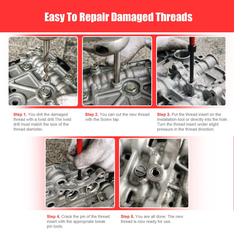 BILITOOLS M6x1.0 Thread Repair Kit, HSS Drill Helicoil Repair Kit Metric M6 x 1.0