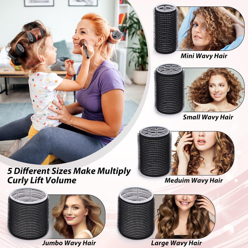 Thrilez 56PCS Hair Curlers Rollers with 5 Sizes 55mm 48 mm 40 mm 32 mm 25mm | Jumbo Large Medium Small Rollers for Long Medium Short Thick Fine Lift Curler Volume, Hair Roller Set for DIY Hairdressing