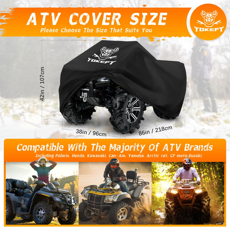 ATV Cover, Heavy Duty Black Waterproof Oxford Fabric Protective 4 Wheeler Quad Cover for 86" Kawasaki Honda Polaris Yamaha (86''L x 38''W x 42''H) XXL-86''L x 38''W x 42''H