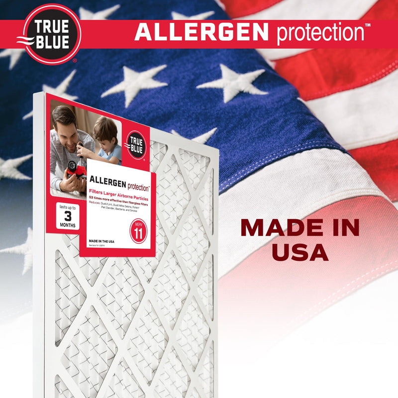 True Blue 15x20x1 MERV 11 Allergen Air Filter (4-Pack) | Electrostatic Pleated HVAC Furnace Air Filter | Replacement Filter for Home Use | Made in USA 15" x 20" x 1"