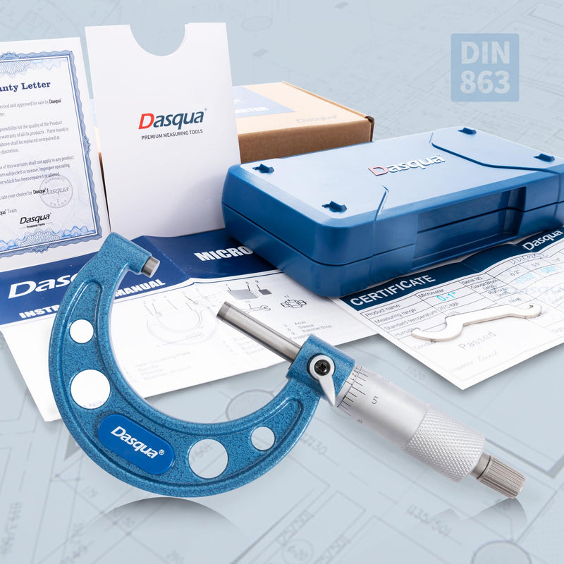 Dasqua Outside Micrometer, 1-2 inch Range, 0.0001" Accuracy Industrial Tools, Carbide-Tipped, Stainless Steel Precision Machinist Tools Mechanical 1-2"