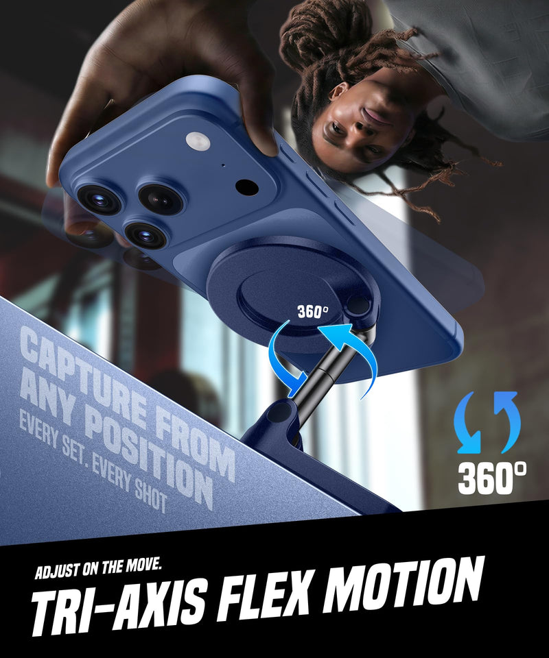 All Metal Dual Magnetic Gym Phone Holder for MagSafe, Blue | 360°Adjustable, Fit for iPhone/Android, Tri-Axis Phone Mount,Gym Accessories for Bodybuilder Men Women Workout recording