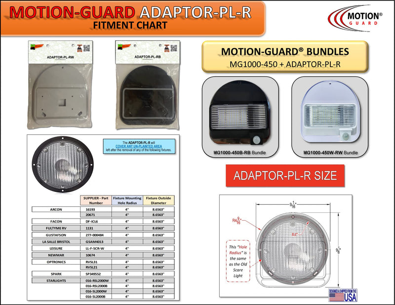 MG1000-450B, RV Exterior Mounted Bright LED Motion Sensor Porch Flood Light, Rated IP65 with INTELA-Sensor, Polarity Guard, Adjustable Sensitivity and EMI Suppression 1 Pac - MG1000-450B - (Lighting Fixture Only)