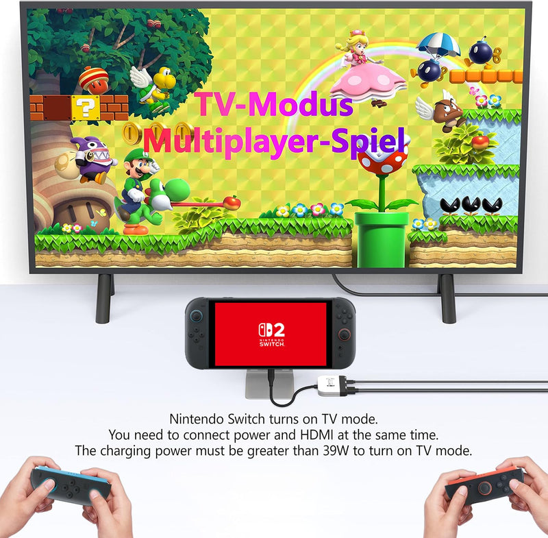 GKEAPZA Switch Dock for Nintendo Switch 2/Switch/OLED, 3-in-1 Portable TV Dock with 4K@60Hz HDMI USB 3.0 Port USB C PD 100W Charging,Mini Travel Dock Replacement for Switch Docking Station White
