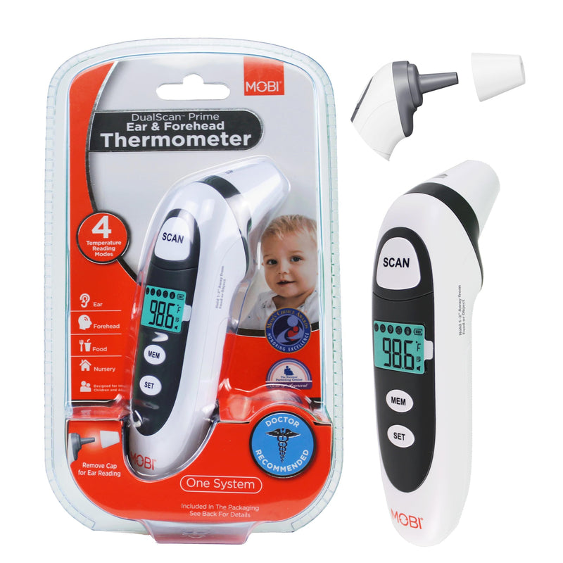 MOBI DualScan Prime Ear & Forehead Thermometer for Baby, Kids & Adults, Digital Infrared, Food & Bottle & Room Mode, 1‑Second Reading, Memory Recall
