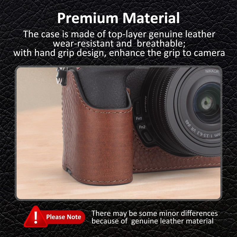 MUZIRI KINOKOO Case for Nikon Z50 II, Retro Style Premium Genuine Leather Half Case for Nikon Z50II Camera - Z50 II Accessories Protective Cover - with Opening Bottom and Hand Grip Design - Brown