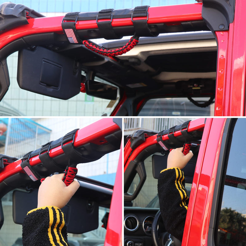 Handles Grab Roll Bar Grab Handles Grip Handle for Jeep Wrangler Accessories TJ JK JL Gladiator JT UTV ATV - Upgrade Metal Buckle, Red, 2 Pack (Not for Sky One Touch Roof, Not for 2024+ Up) 2 Piece