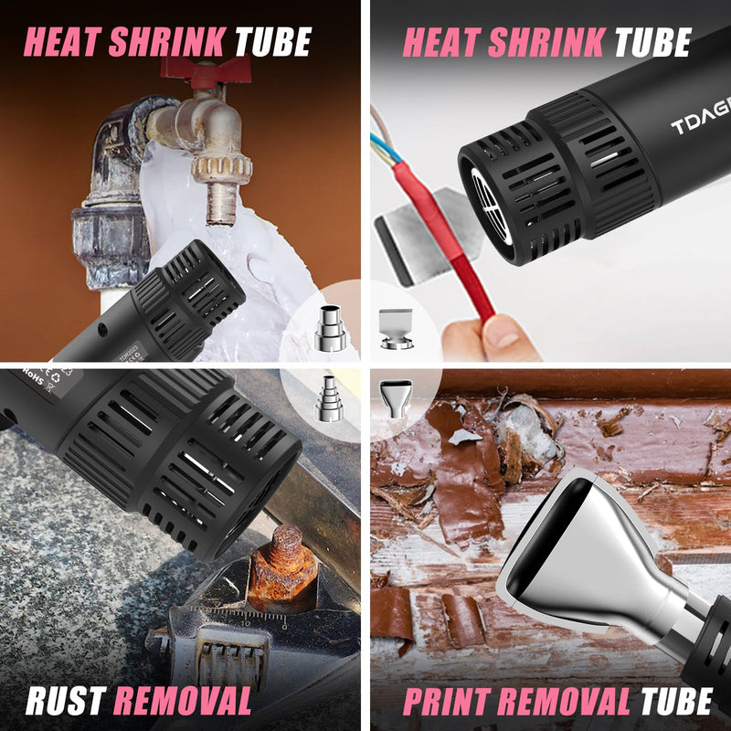 Heat Gun for crafting 1800W, 122℉~1202℉ Variable Temperature Control with 2-Temp Settings 4 Nozzles, 1.5s Fast Heating Mini Heat Gun for Resin, Shrink PVC Tubing/Crafts and Vinyl Wrap（Pink） 1800w Pink