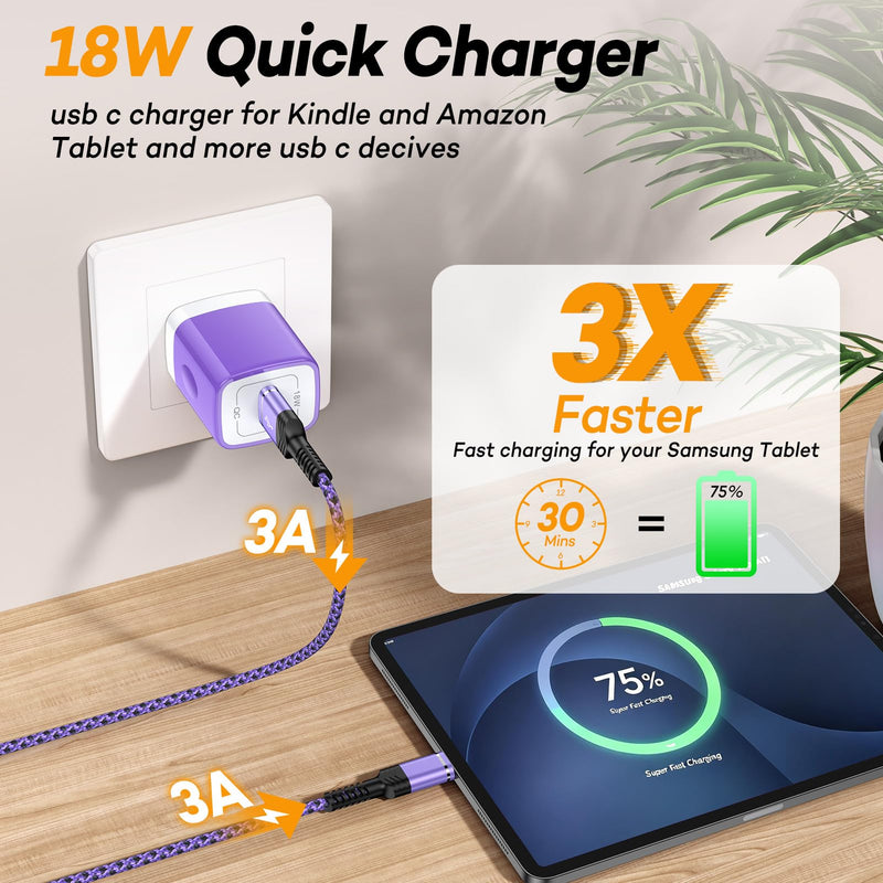 Samsung Tablet Fast Charger for Samsung Galaxy Tab A11+/A11plus S11,S10,S9,S8,S7,S6,S5e,S4,A36+,A9+ 11", A7 A8 Tab A 10.1,Tab A 8.4" Samsung Tablet Charger Block Cord (Include USB C Cable 6ft) Purple