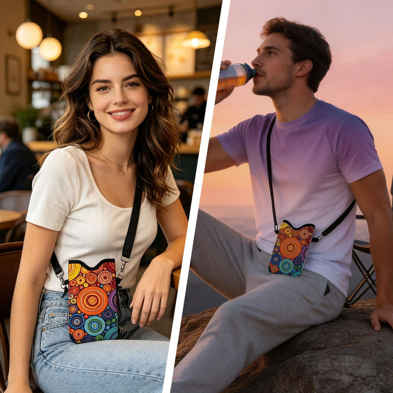 GLOBLELAND Pattern Cell Phone Sleeve Pouch Case Bag with Crossbody Strap Neck Lanyard for Women Men Artistic Circle