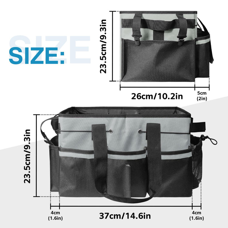 Cleaning Tool Organizer Bag with Handles | 17.8x12.2x9.3in Large Waterproof Cleaning Caddy | Detachable Shoulder Strap & Dividers | for Car Detailing, Housekeeping, Cleaners(Grey) grey