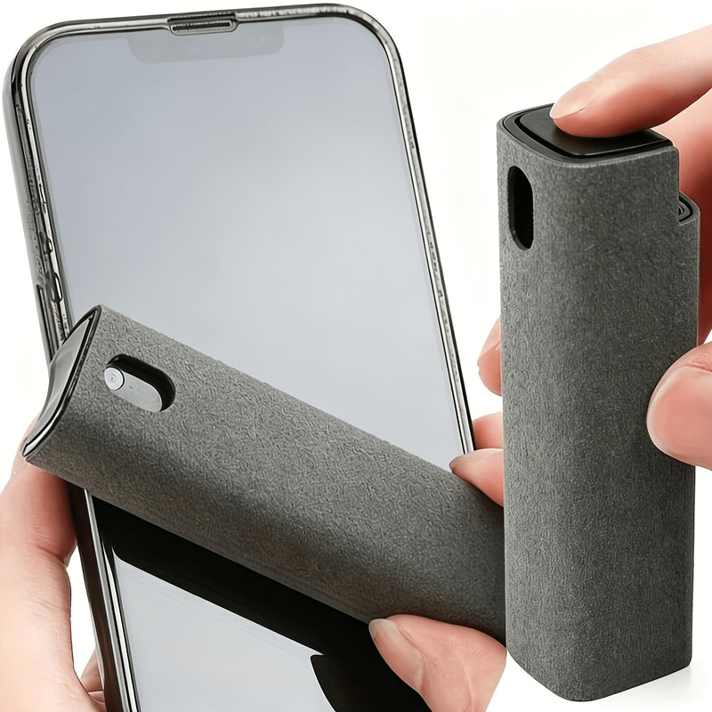 2-in-1 Microfiber Screen-Cleaning Tool with Spray Bottle and Cloth, Portable Dry Cleaner for Phones Tablets TVs Glasses Cars, Grey