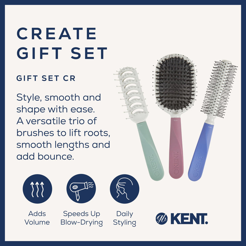 Kent Create Gift Set - Hair Brush Set for Women with 3 Award-Winning Styling Hairbrushes for Root Lift, Smoothing, Volume & Curls, Premium Women’s Gift Set for Healthy, Shiny Hair Detangle Straighten & Curl Set