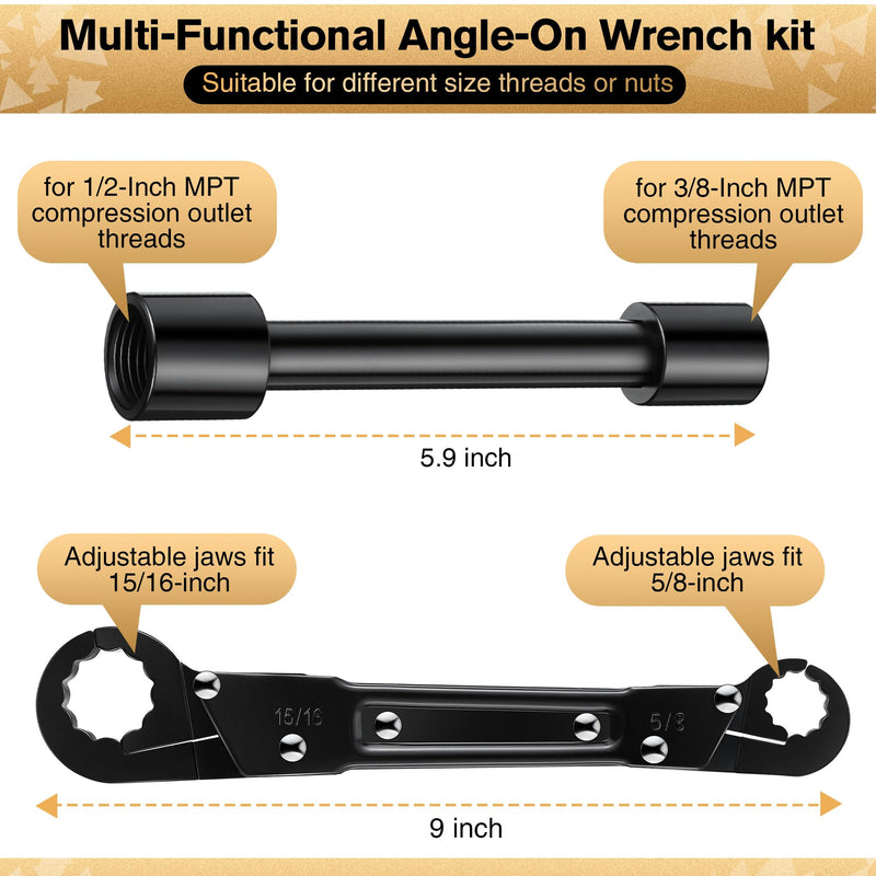 Feekoon 3 in 1 Plumbing Tools Angle Stop Wrench Kit with Compression Sleeve Puller Tool, Plumber Wrench Kit for Install Angle Stop & Nut, Compression Ring Removal Tool for Remove Nut & Ferrule