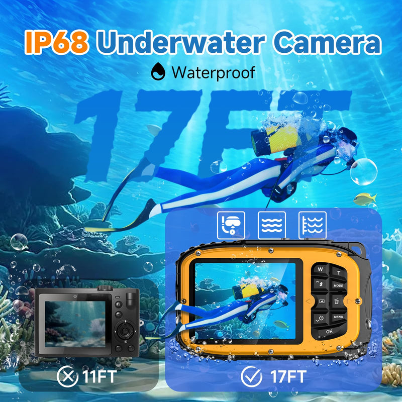 Underwater Floating Digital Camera – 48MP HD Bare-Body Waterproof Camera, No Case Needed for Underwater Fun & Childhood Memories (Orange) Orange