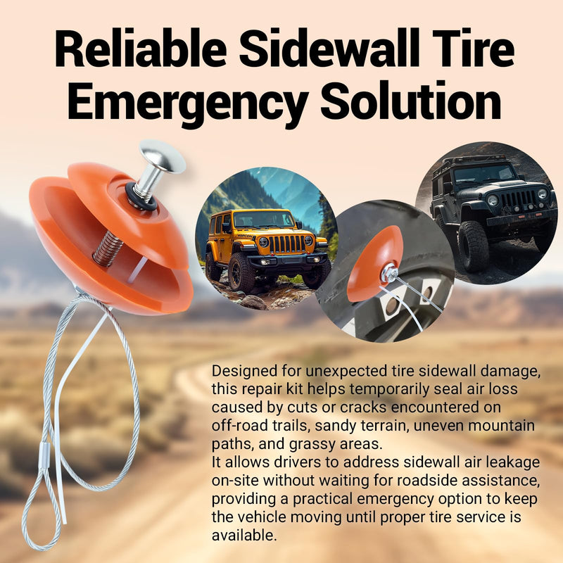 3 Pcs Sidewall Tire Repair Kit, Tire Puncture Repair Kit Portable Side Wall Slug Emergency Repairs Tool Compatible with ATV UTV SXS Lawnmower Tractor RZR Talon KRX Orange 3