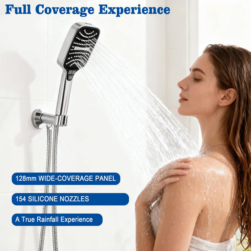 High Pressure Shower Head with Handheld Spray, 8-Mode Powerful Handheld Shower Head with High-Pressure Jet Setting for Bathroom Cleaning, Silicone Nozzles, gray