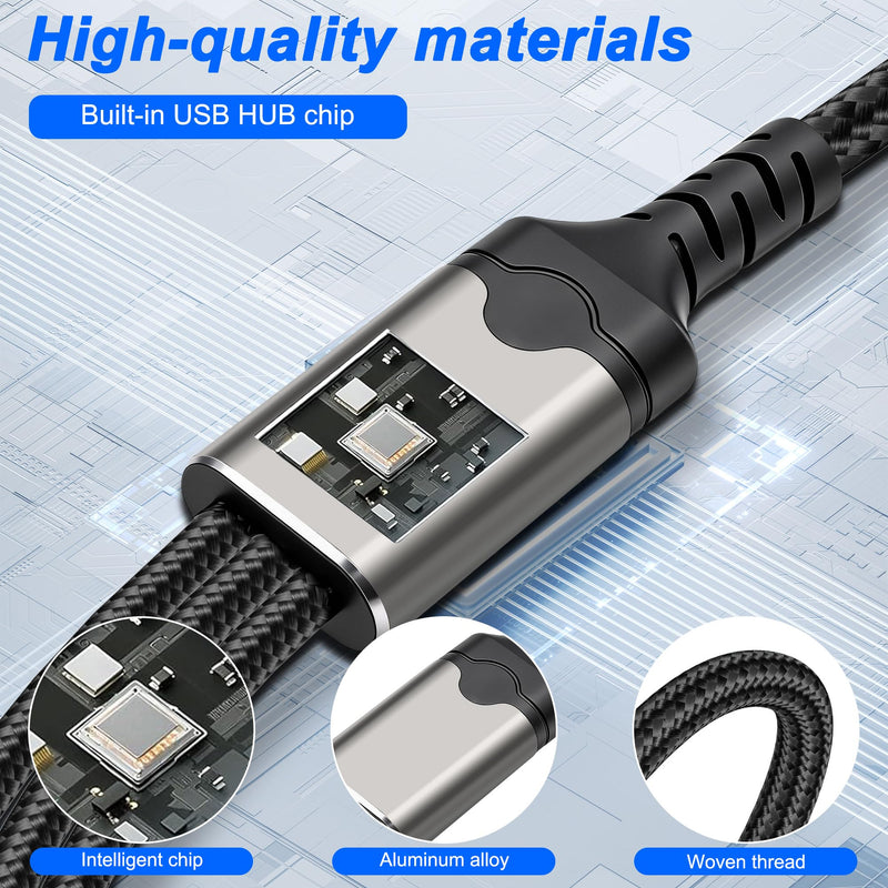 XMSJSIY Type-C Male to 2 USB-C Female& 1 USB-A Female Y Splitter Cable | 1 in 3 Out Charging Cable PD 60W Fast Charging and OTG Port Data Transfer Converter Cable - 30CM/11.8INCH