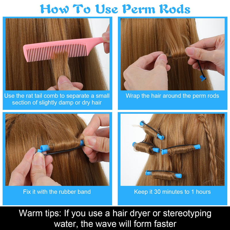 40 Pcs Perm Rods for Short & Long Hair, Small Hair Rollers for Women, Plastic Cold Wave Curling Rods, Perm Kit, Women's DIY Hairdressing Tools (Blue, 3.27×0.37 Inch)