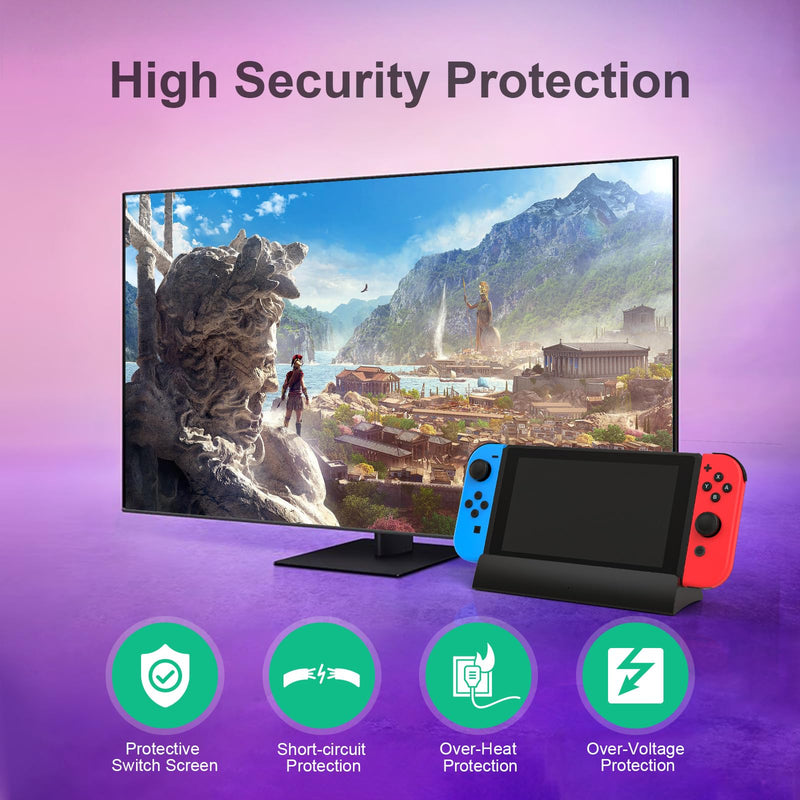 TV Docking Station for Switch, Replacement for Official Dock, Supports 4K HDMI Output with HDMI Cable and 15V/2.6A USB-C Charger Dock with Adapter and HDMI