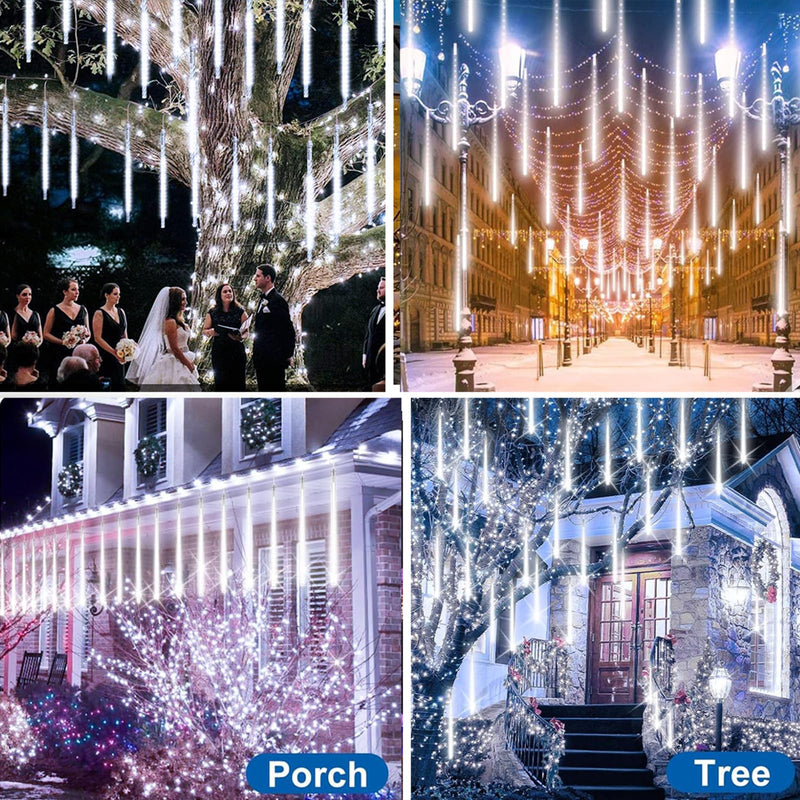 Christmas Lights Outdoor 16 Inch 20 Tubes Meteor Shower Rain Light, Waterproof Falling Icicle String Lighting for Xmas Tree Yard House Decor,Shine White Shine White 16 IN 20 Tube