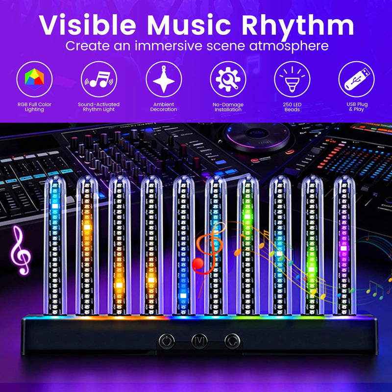 Audio Visualizer Gadget Rechargeable RGB Sound Activated Light Bar, 250 Pixels Music Spectrum Analyzer Display Car Interior Lights Ambient with Game Room Decor for Boys Unique Gifts (E2-Rechargeable) E2-Rechargeable