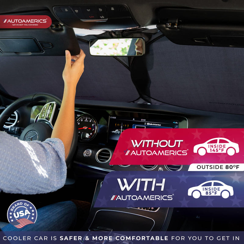 Autoamerics 1-Piece Windshield Sun Shade Standard Silver Foldable Car Front Window Sunshade for Most Cars SUV Truck - Heat Blocker Visor Protector Blocks Max UV Rays and Keeps Your Vehicle Cool Medium MEDIUM = 61 x 32 inches