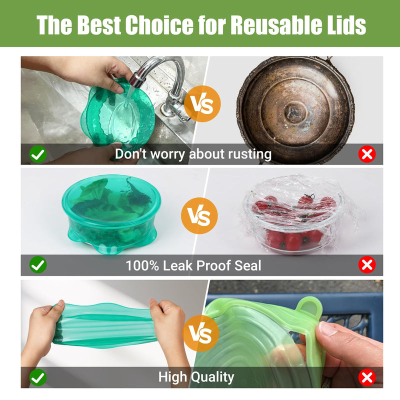 Silicone Stretch Lids for Food Storage in Fridge, Reusable Elastic Bowl Covers for Cup, Cans, Jars, Round & Rectangle Container, Food Grade Silicone Microwave Food Cover, Heat-Resistant, 6PCS 6 Pcs Colorful