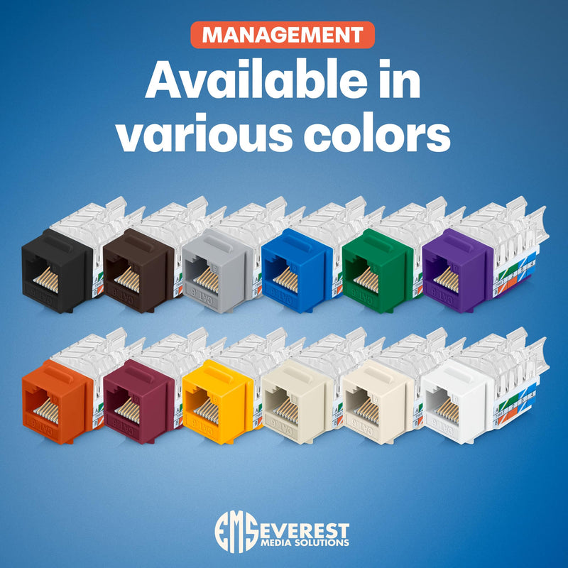 Everest 45° Angled RJ45 Cat6 Keystone Jacks 50-Pack in White - Slim Profile Female RJ45 Connectors - Cat 6 Keystone Jack - Compatible with 45° Angled Speed Termination Tool - 45Term (B0BL3GS7ZY)